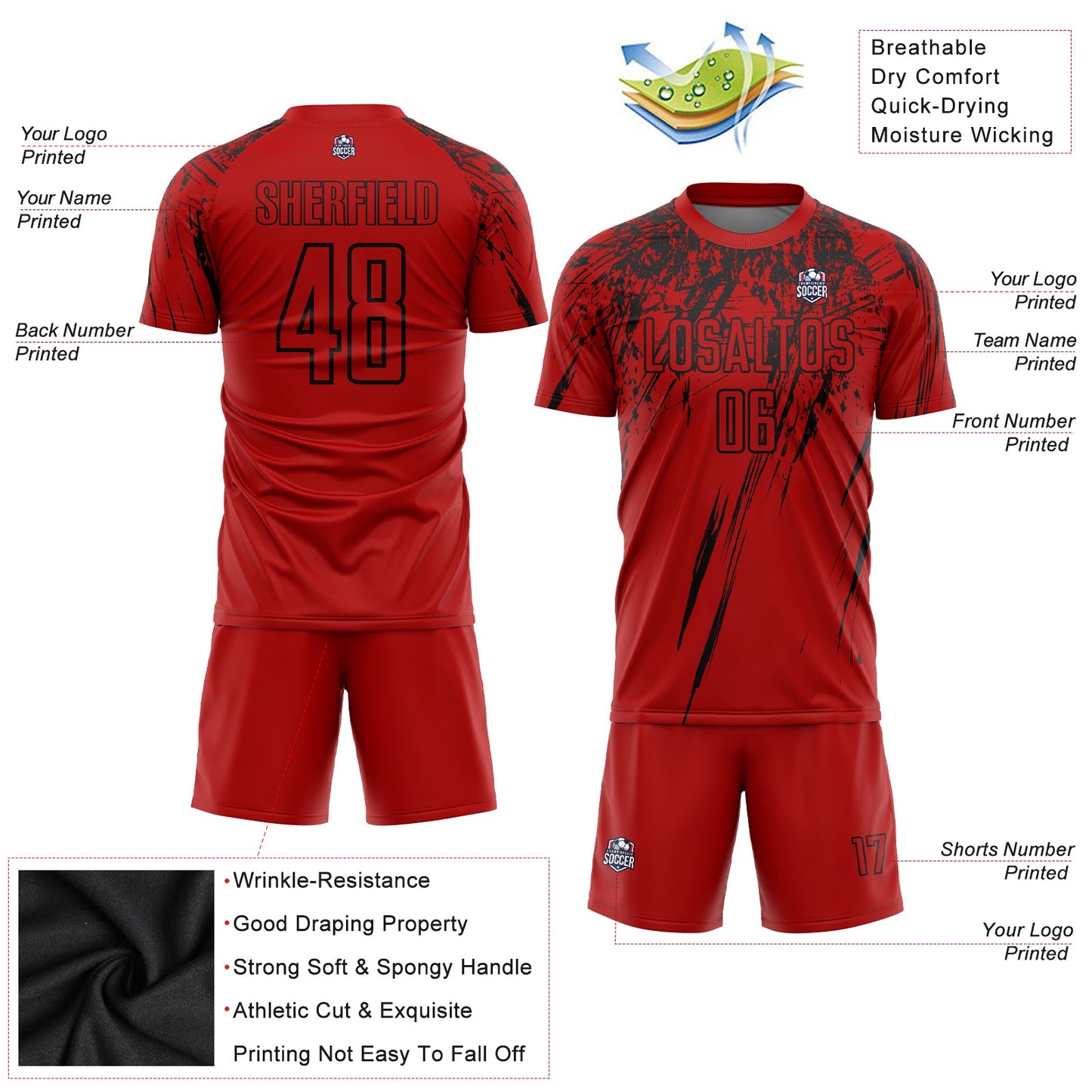 Custom Red Black Sublimation Soccer Uniform Jersey - Sky-Custom