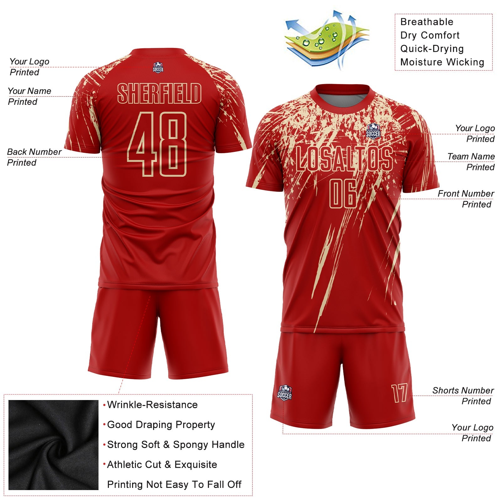 Custom Red City Cream Sublimation Soccer Uniform Jersey - Sky-Custom