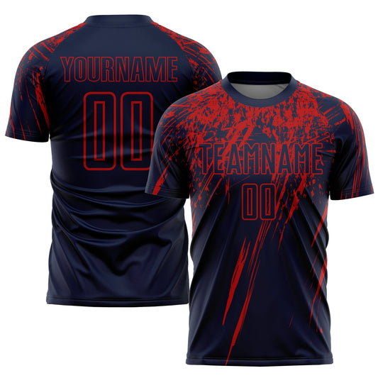 Custom Navy Red Sublimation Soccer Uniform Jersey - Sky-Custom