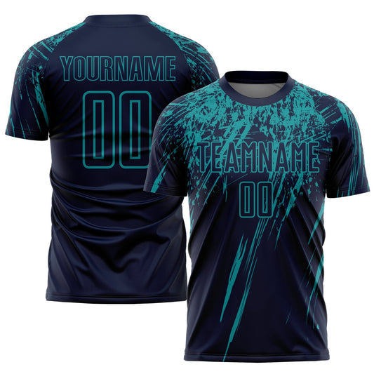 Custom Navy Teal Sublimation Soccer Uniform Jersey - Sky-Custom