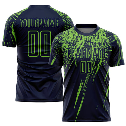 Custom Navy Neon Green Sublimation Soccer Uniform Jersey - Sky-Custom