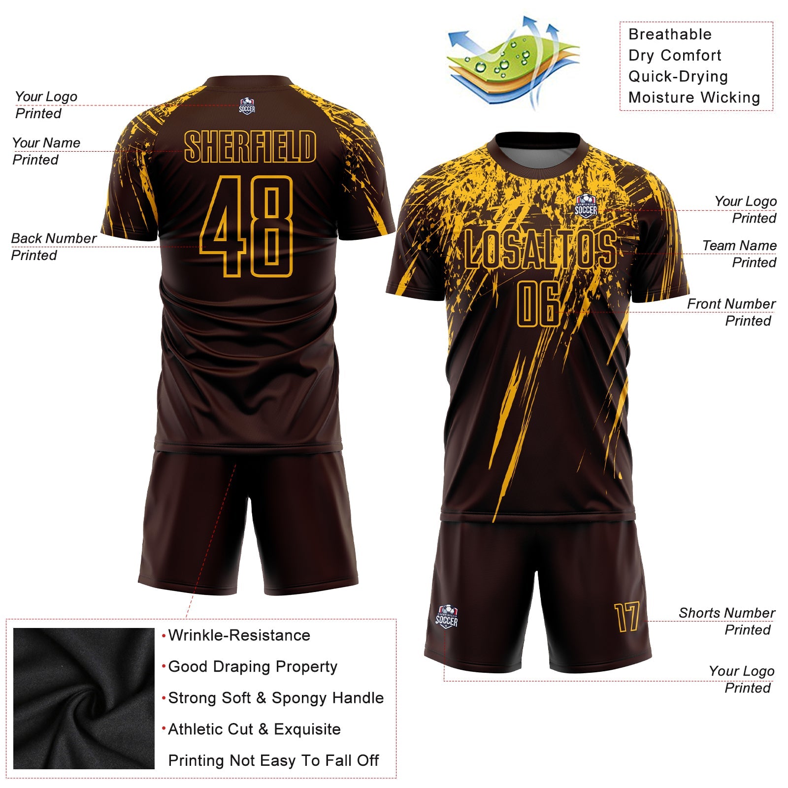 Custom Brown Gold Sublimation Soccer Uniform Jersey - Sky-Custom