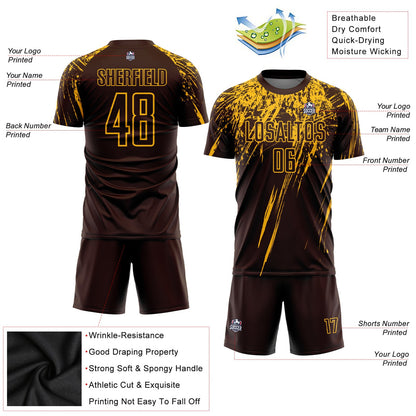 Custom Brown Gold Sublimation Soccer Uniform Jersey - Sky-Custom