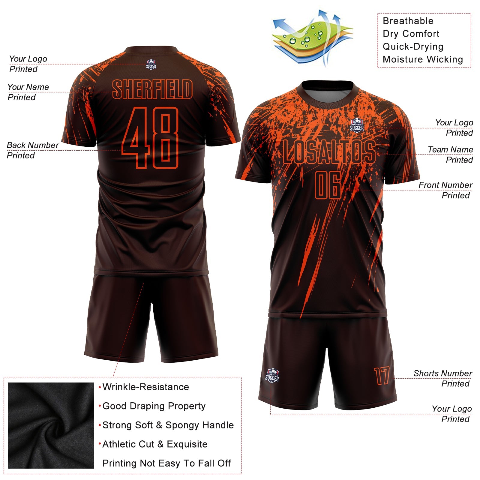Custom Brown Orange Sublimation Soccer Uniform Jersey - Sky-Custom