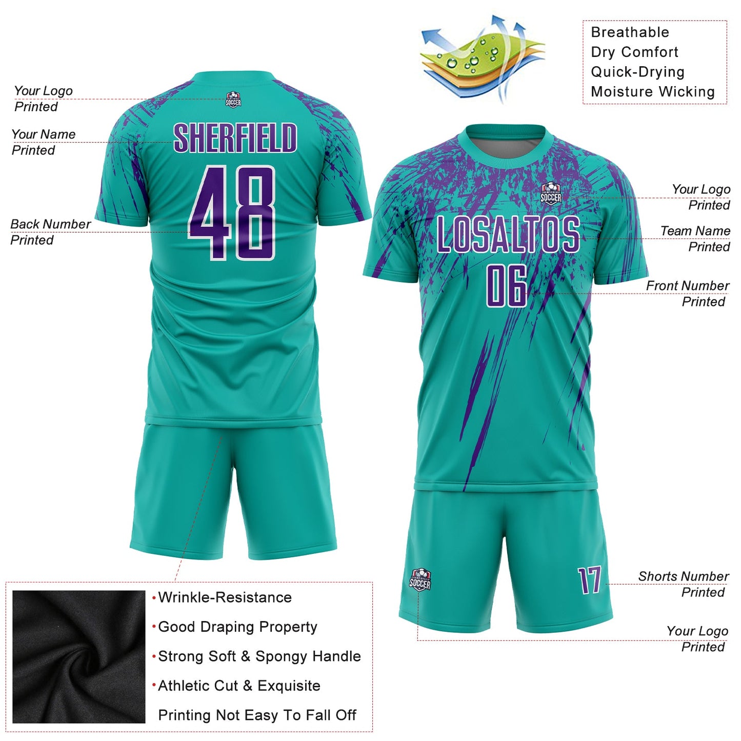 Custom Aqua Purple-White Sublimation Soccer Uniform Jersey - Sky-Custom