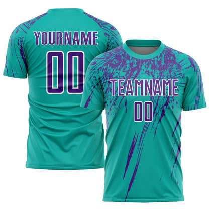 Custom Aqua Purple-White Sublimation Soccer Uniform Jersey - Sky-Custom