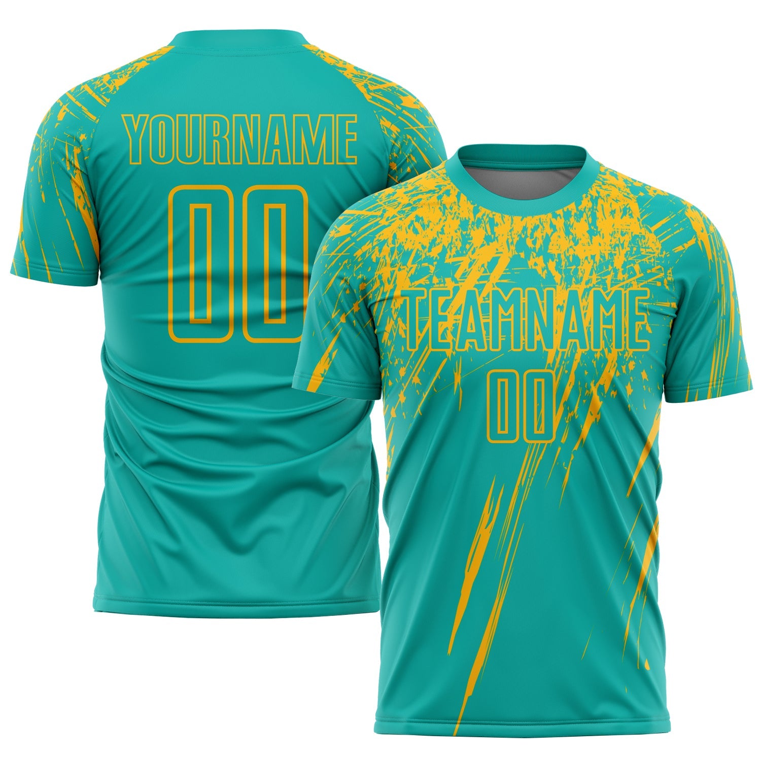 Custom Aqua Gold Sublimation Soccer Uniform Jersey - Sky-Custom