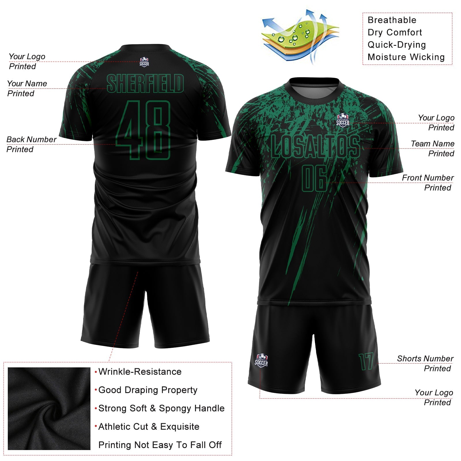 Custom Black Kelly Green Sublimation Soccer Uniform Jersey - Sky-Custom