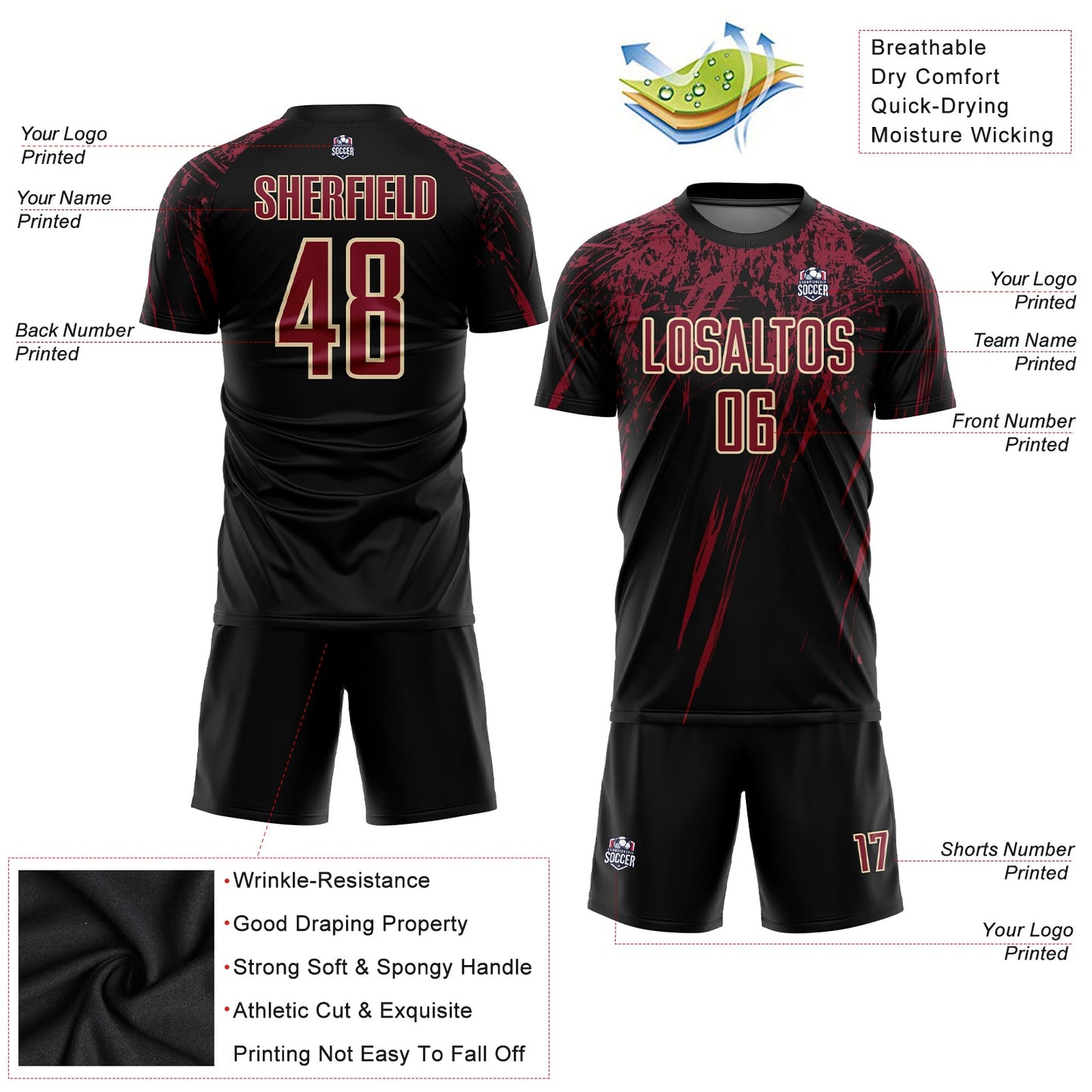 Custom Black Crimson-Cream Sublimation Soccer Uniform Jersey - Sky-Custom