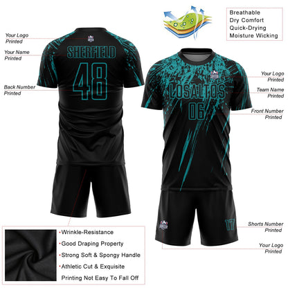 Custom Black Teal Sublimation Soccer Uniform Jersey - Sky-Custom