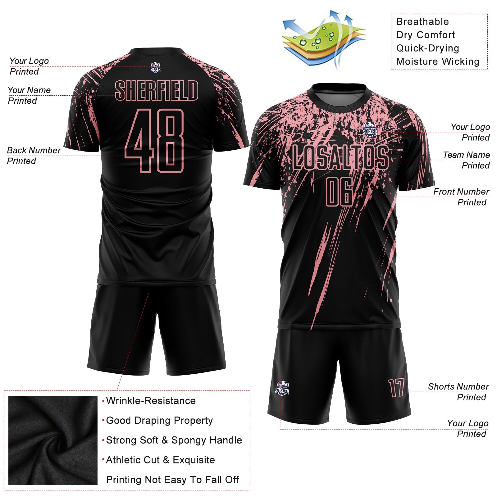 Custom Black Medium Pink Sublimation Soccer Uniform Jersey - Sky-Custom