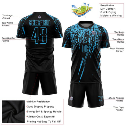 Custom Black Sky Blue Sublimation Soccer Uniform Jersey - Sky-Custom