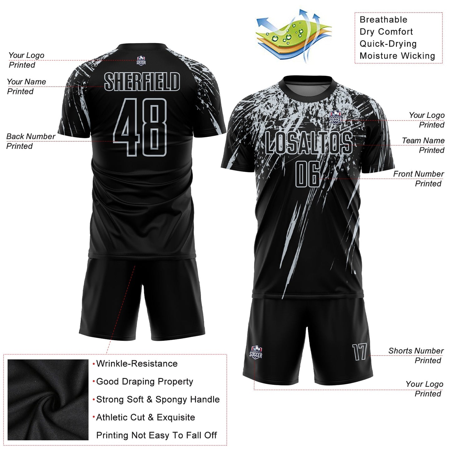 Custom Black Silver Sublimation Soccer Uniform Jersey - Sky-Custom