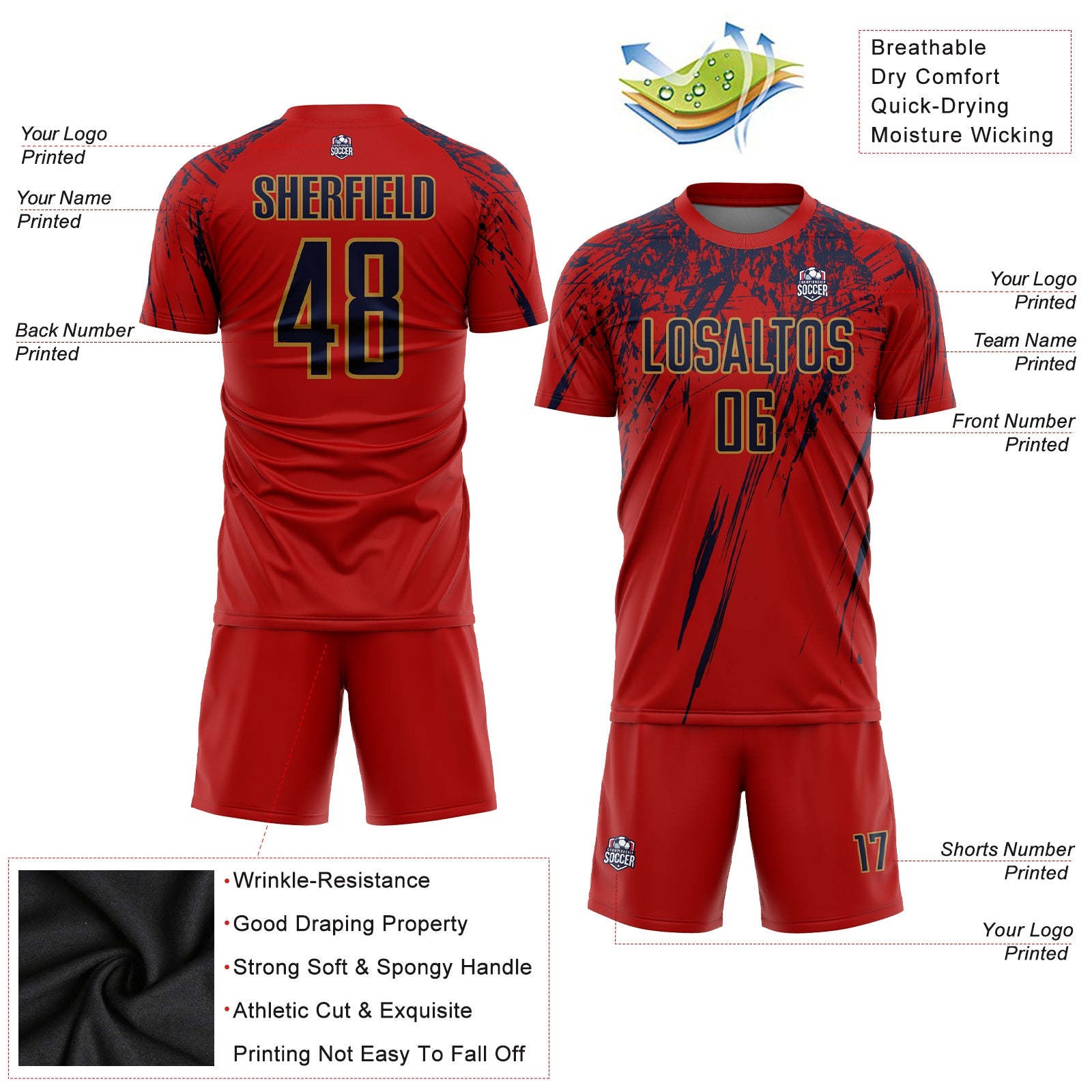 Custom Red Navy-Old Gold Sublimation Soccer Uniform Jersey - Sky-Custom
