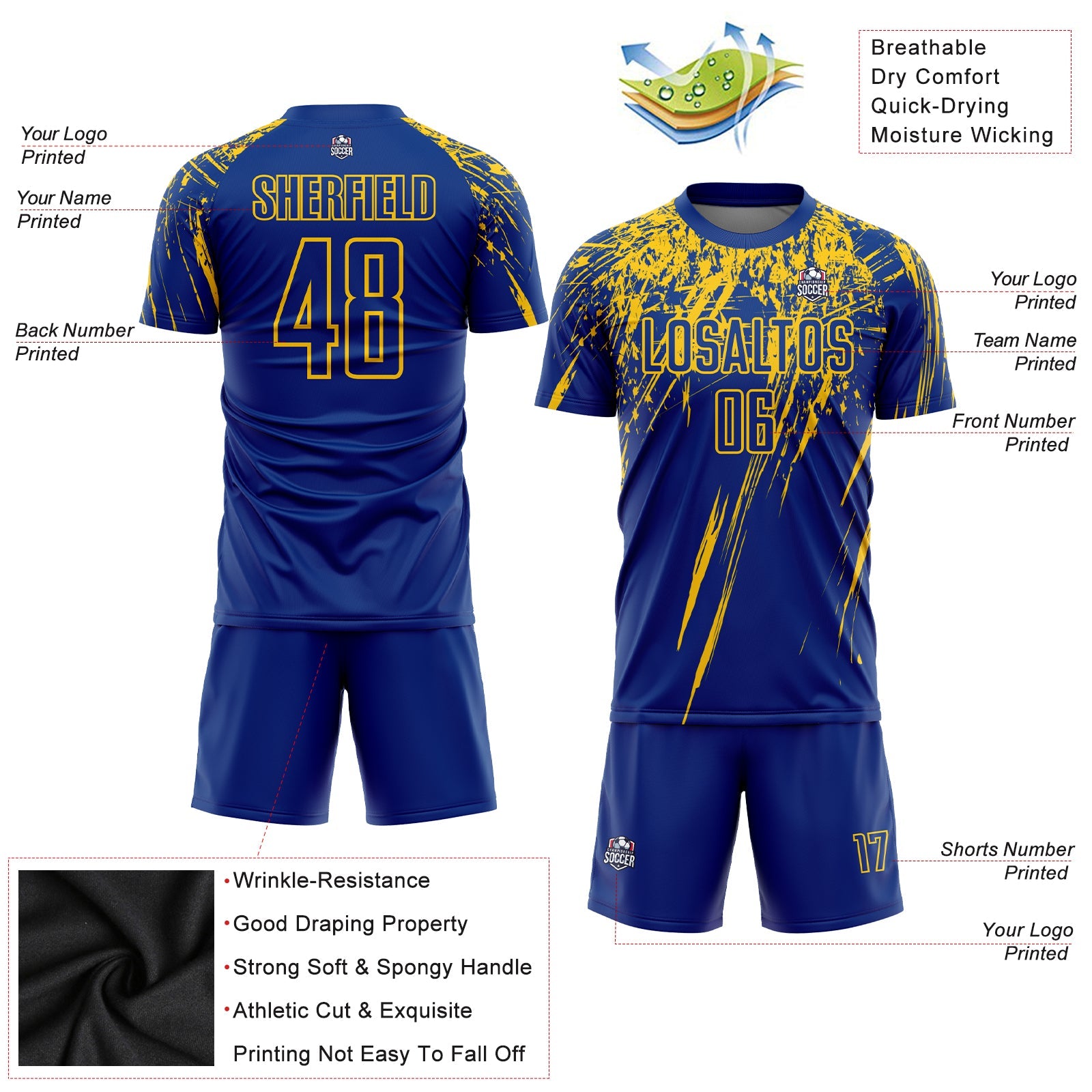 Custom Royal Yellow Sublimation Soccer Uniform Jersey - Sky-Custom