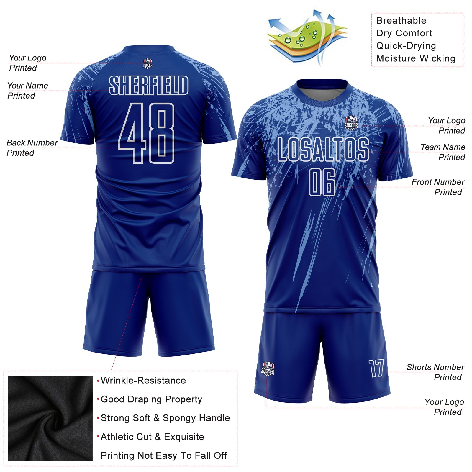 Custom Royal Light Blue-White Sublimation Soccer Uniform Jersey - Sky-Custom