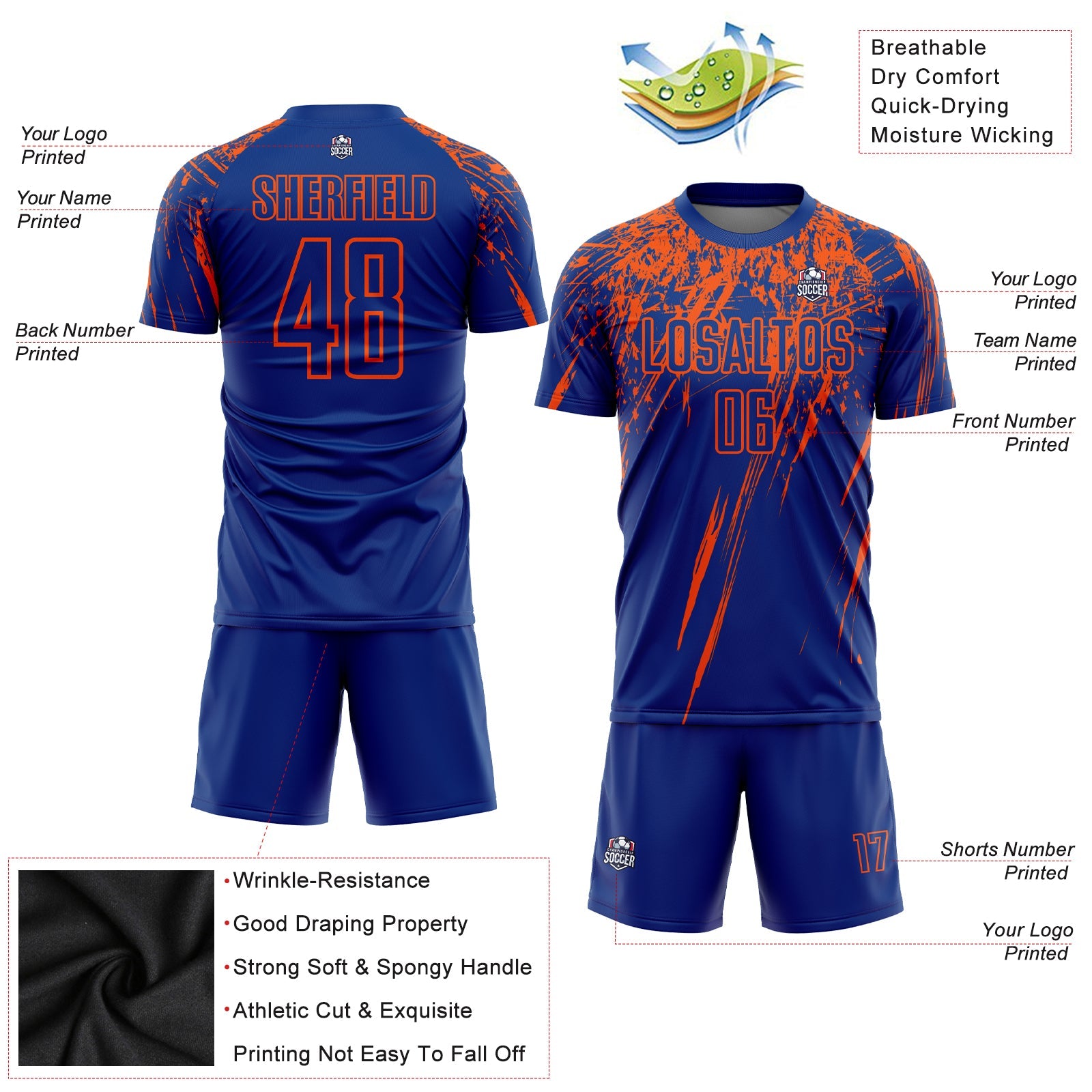 Custom Royal Orange Sublimation Soccer Uniform Jersey - Sky-Custom