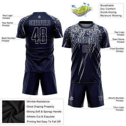 Custom Navy Gray Sublimation Soccer Uniform Jersey - Sky-Custom