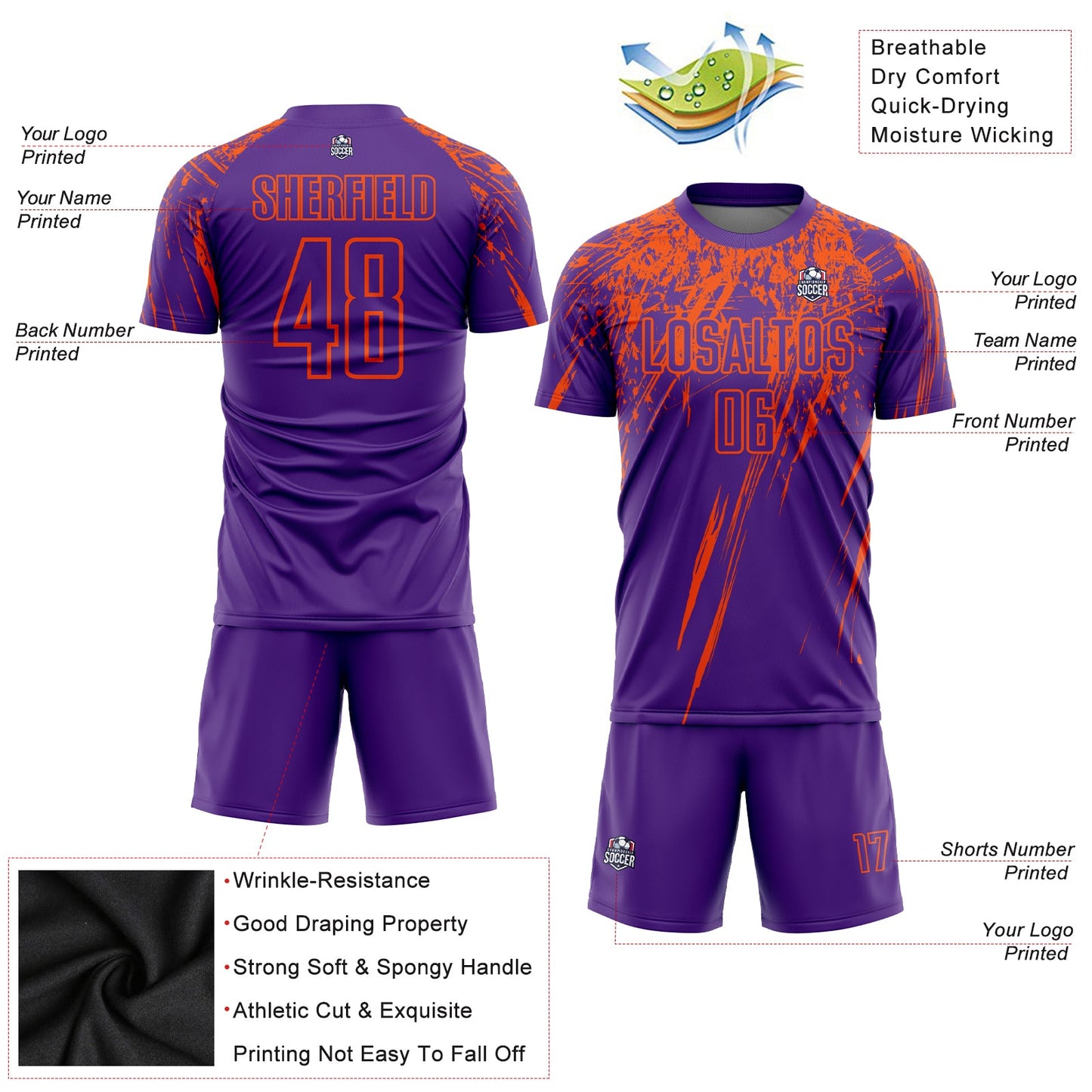 Custom Purple Orange Sublimation Soccer Uniform Jersey - Sky-Custom