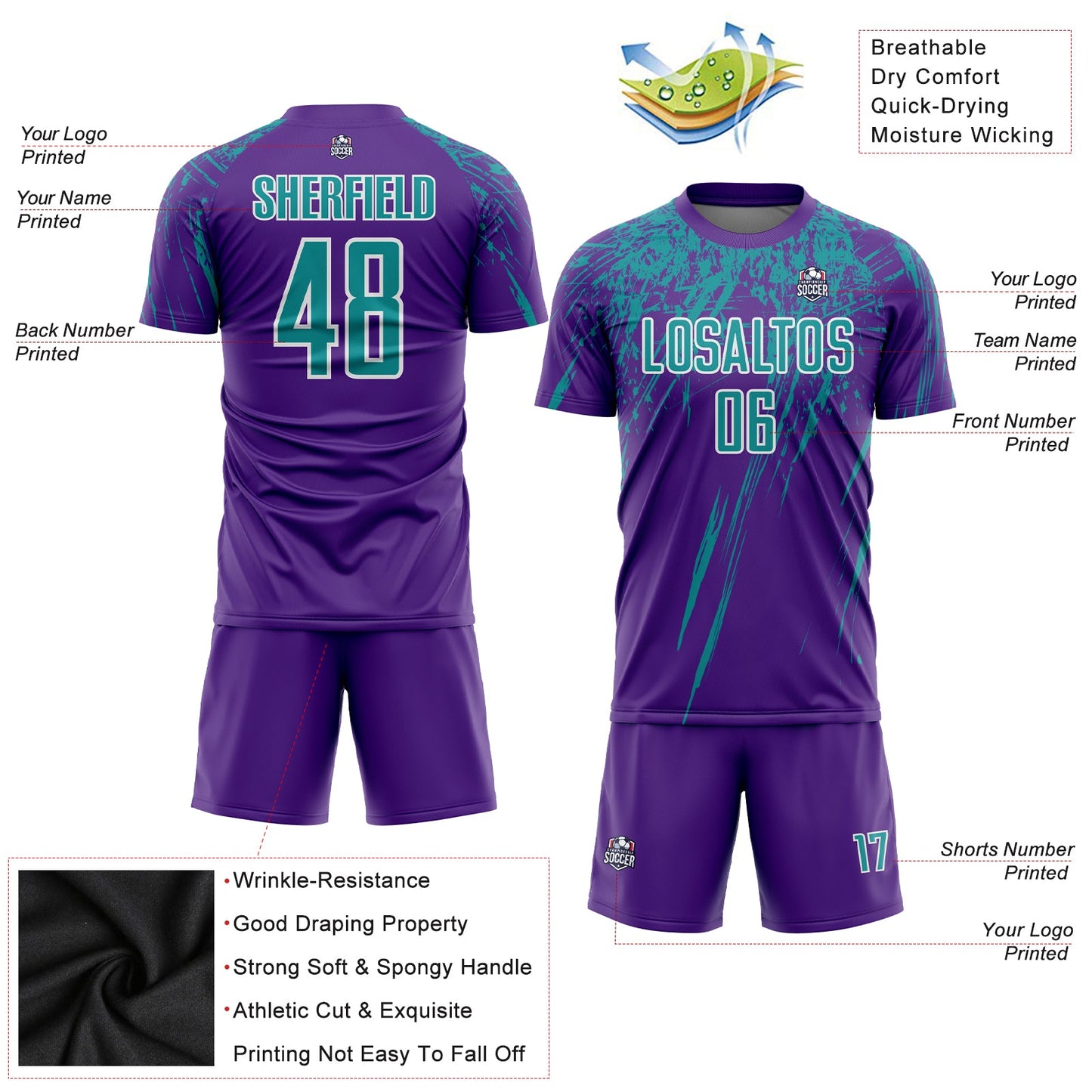Custom Purple Teal-White Sublimation Soccer Uniform Jersey - Sky-Custom