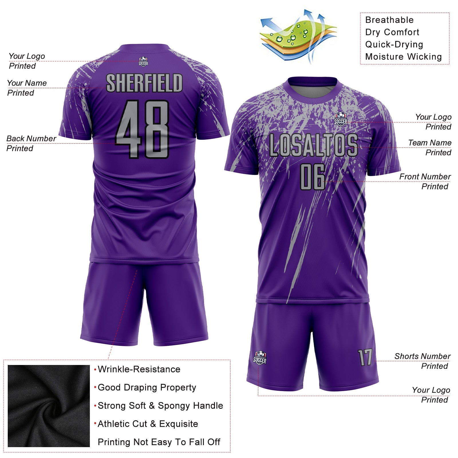 Custom Purple Gray-Black Sublimation Soccer Uniform Jersey - Sky-Custom