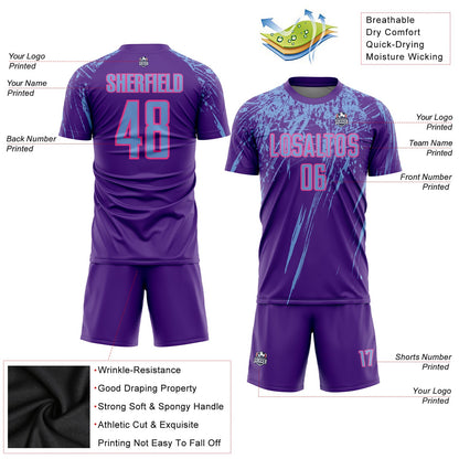 Custom Purple Light Blue-Pink Sublimation Soccer Uniform Jersey - Sky-Custom