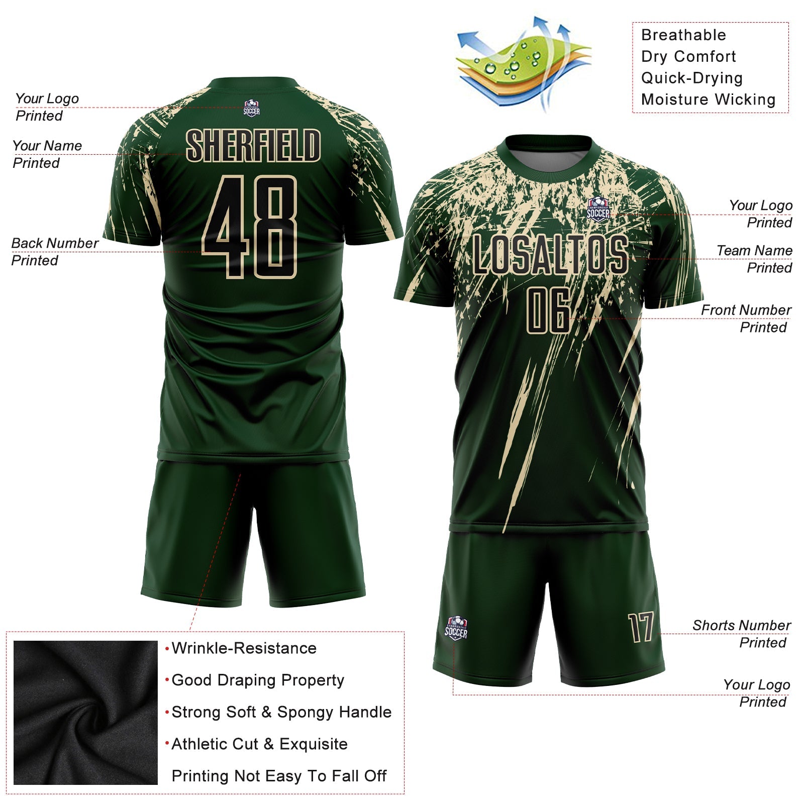 Custom Green Black-Cream Sublimation Soccer Uniform Jersey - Sky-Custom