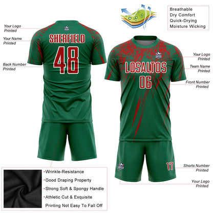 Custom Kelly Green Red-White Sublimation Soccer Uniform Jersey - Sky-Custom