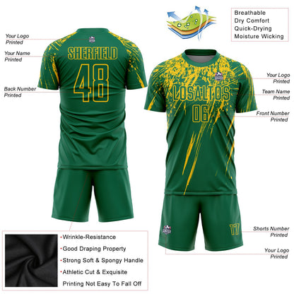 Custom Kelly Green Yellow Sublimation Soccer Uniform Jersey - Sky-Custom