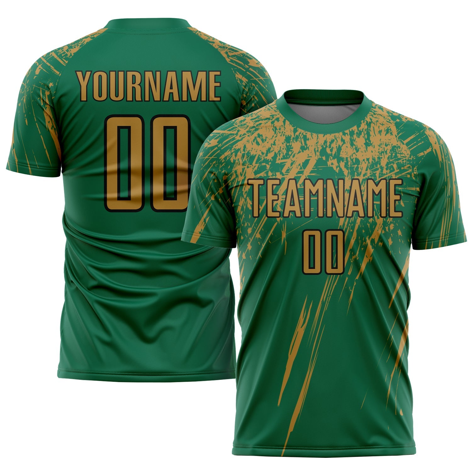 Custom Kelly Green Old Gold-Black Sublimation Soccer Uniform Jersey - Sky-Custom