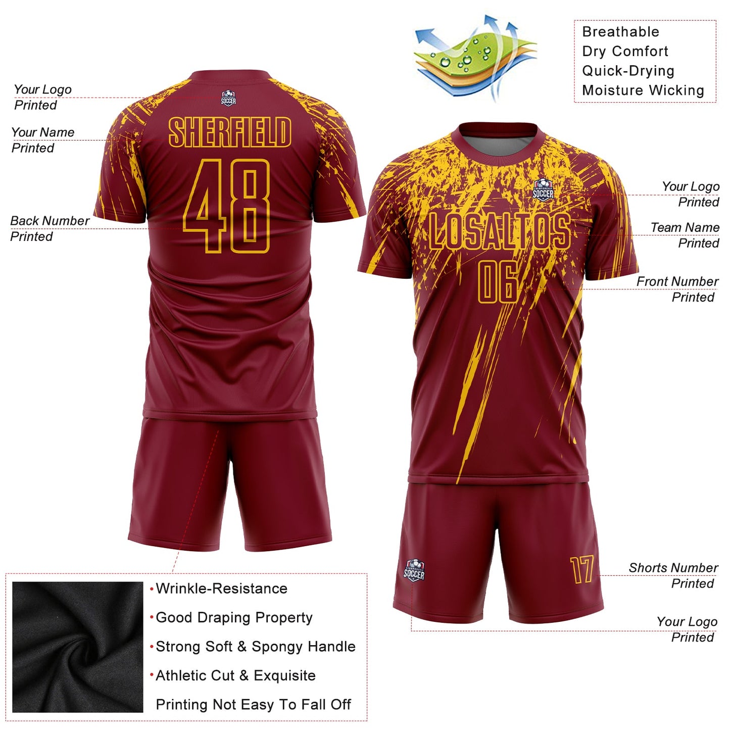 Custom Crimson Yellow Sublimation Soccer Uniform Jersey - Sky-Custom