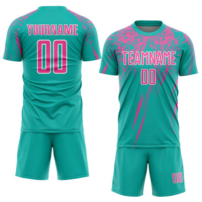 Custom Aqua Pink-White Sublimation Soccer Uniform Jersey - Sky-Custom