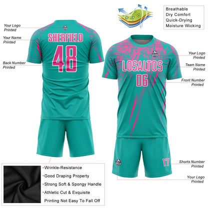 Custom Aqua Pink-White Sublimation Soccer Uniform Jersey - Sky-Custom