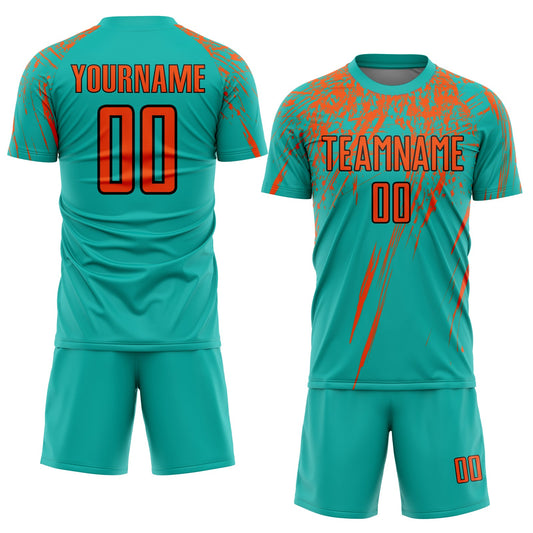 Custom Aqua Orange-Black Sublimation Soccer Uniform Jersey - Sky-Custom
