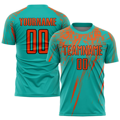 Custom Aqua Orange-Black Sublimation Soccer Uniform Jersey - Sky-Custom