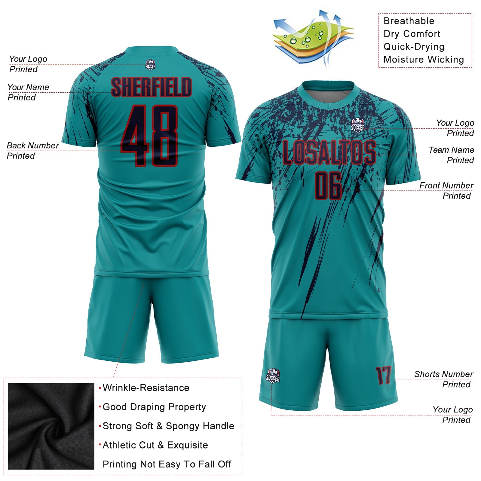Custom Teal Navy-Red Sublimation Soccer Uniform Jersey - Sky-Custom