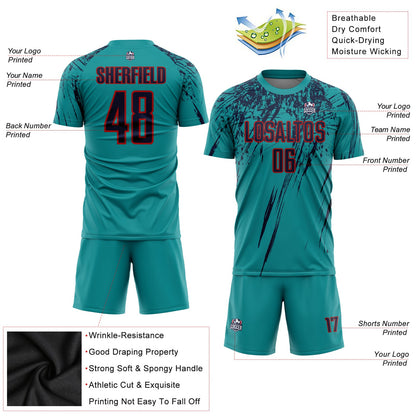 Custom Teal Navy-Red Sublimation Soccer Uniform Jersey - Sky-Custom