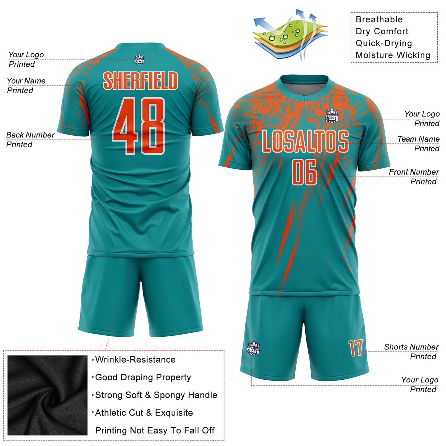 Custom Teal Orange-White Sublimation Soccer Uniform Jersey - Sky-Custom