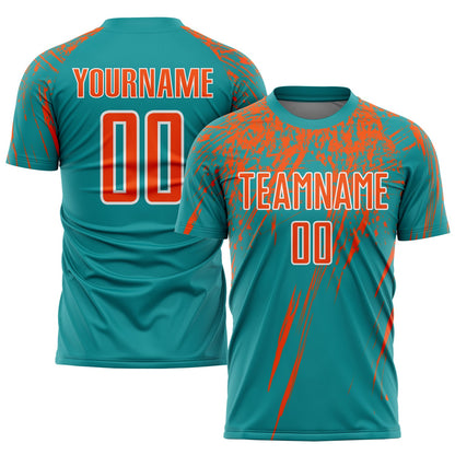 Custom Teal Orange-White Sublimation Soccer Uniform Jersey - Sky-Custom