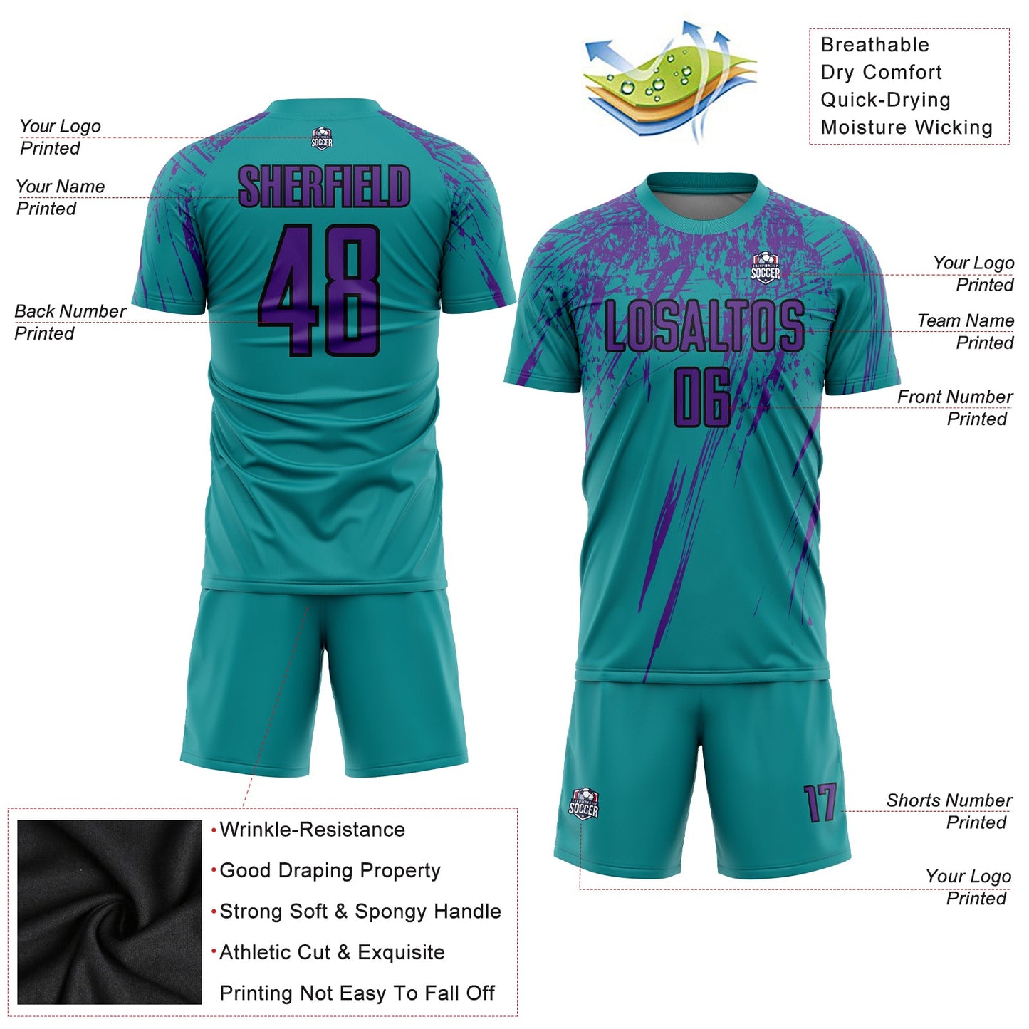 Custom Teal Purple-Black Sublimation Soccer Uniform Jersey - Sky-Custom