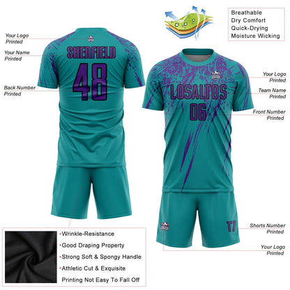 Custom Teal Purple-Black Sublimation Soccer Uniform Jersey - Sky-Custom