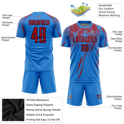 Custom Powder Blue Red-Navy Sublimation Soccer Uniform Jersey - Sky-Custom