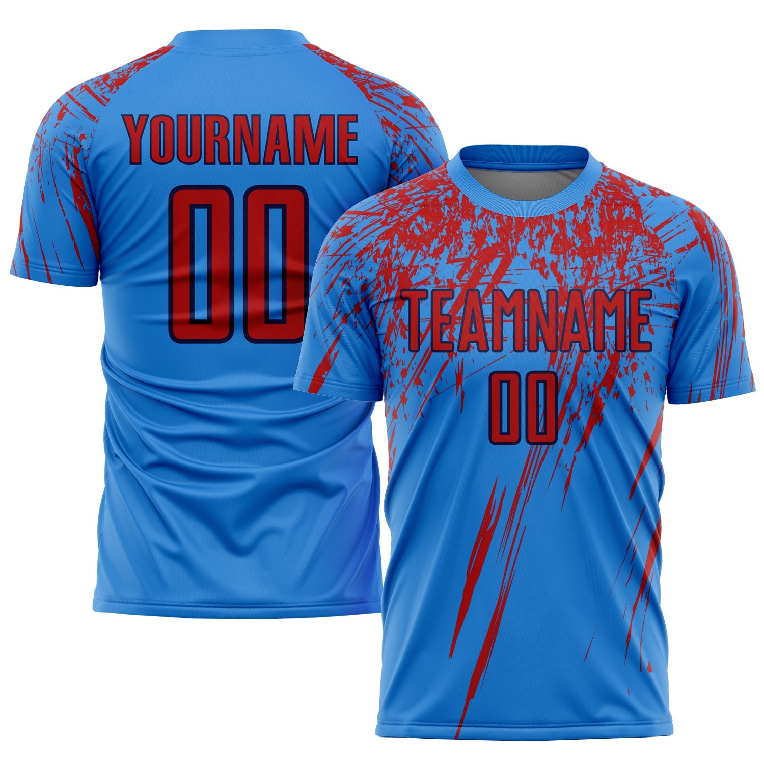 Custom Powder Blue Red-Navy Sublimation Soccer Uniform Jersey - Sky-Custom