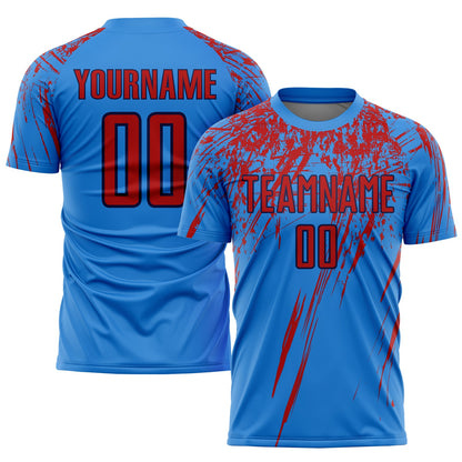 Custom Powder Blue Red-Navy Sublimation Soccer Uniform Jersey - Sky-Custom