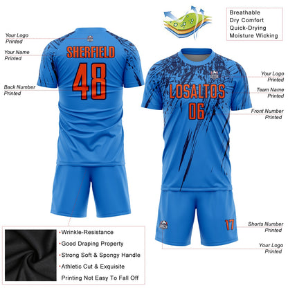 Custom Powder Blue Orange-Navy Sublimation Soccer Uniform Jersey - Sky-Custom