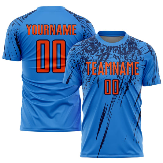 Custom Powder Blue Orange-Navy Sublimation Soccer Uniform Jersey - Sky-Custom