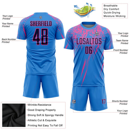 Custom Powder Blue Navy-Pink Sublimation Soccer Uniform Jersey - Sky-Custom