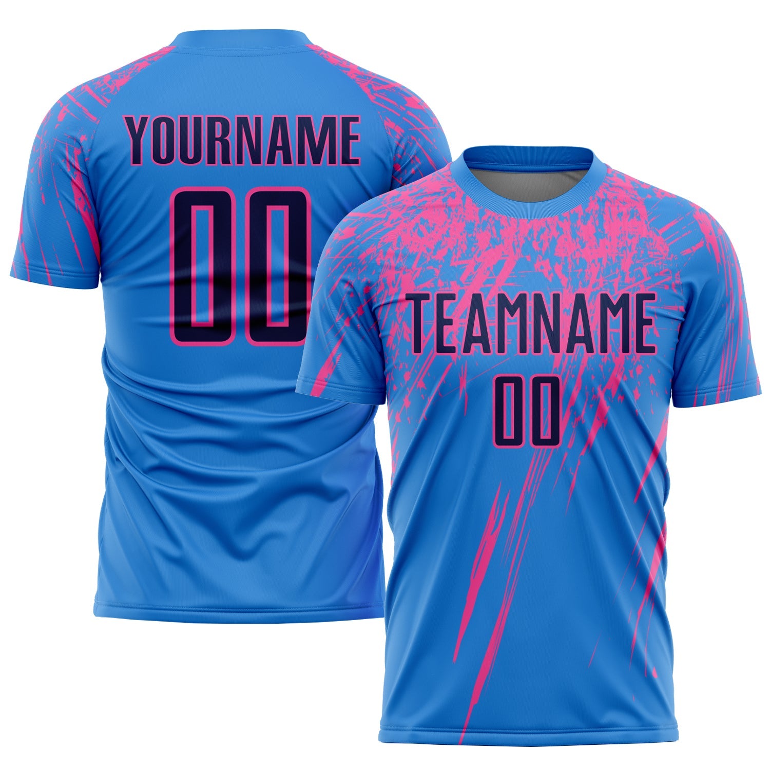 Custom Powder Blue Navy-Pink Sublimation Soccer Uniform Jersey - Sky-Custom