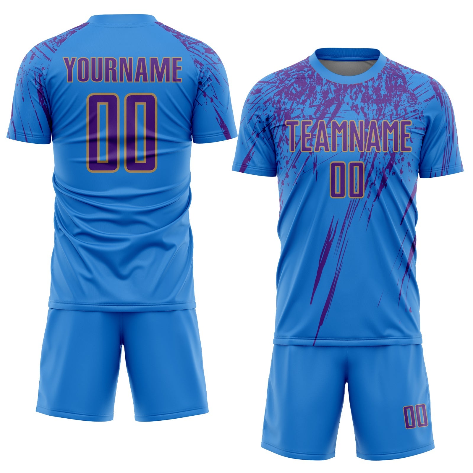 Custom Powder Blue Purple-Old Gold Sublimation Soccer Uniform Jersey - Sky-Custom