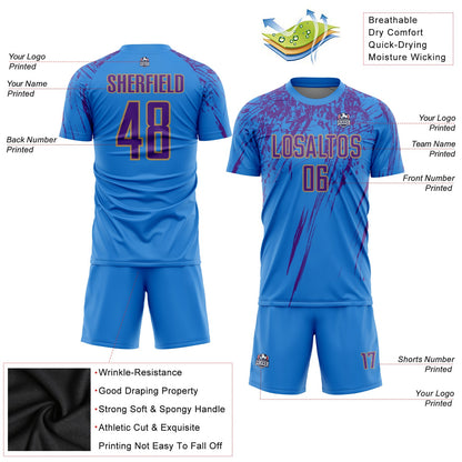 Custom Powder Blue Purple-Old Gold Sublimation Soccer Uniform Jersey - Sky-Custom